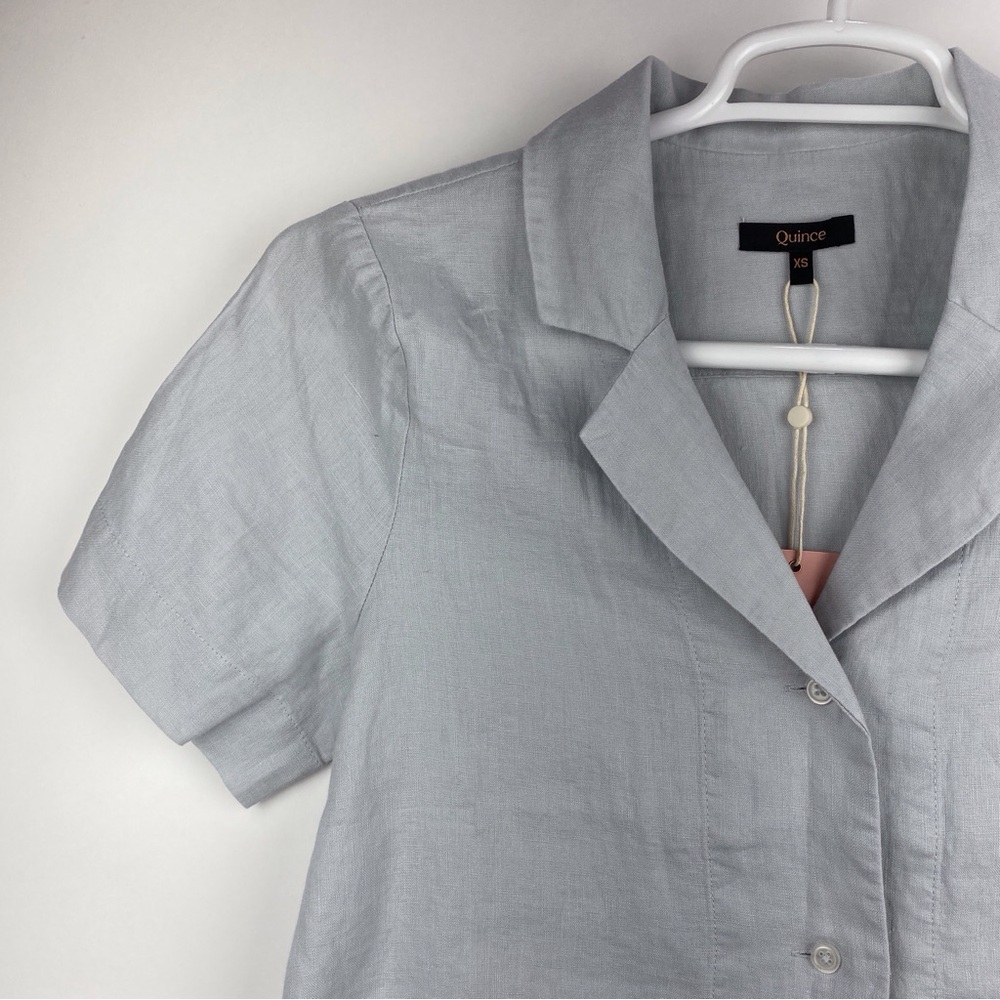 NWT Quince Women's 100% European Linen Short Sleeve Shirt XS Button Up Blue Mist - Picture 3 of 14